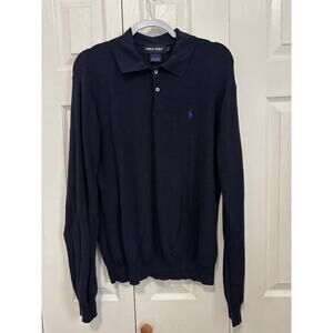 Ralph Lauren Polo Golf 100% Cotton Navy Textured Long Sleeve Polo, Size L